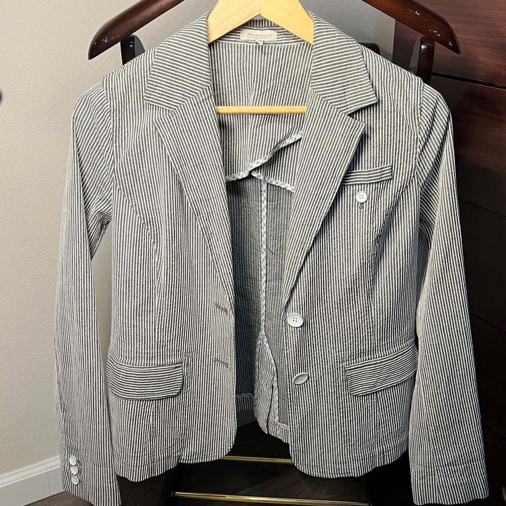 Madison Greyand White Striped Blazer